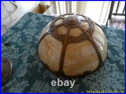 Signed Miller 6 Panel Slag Glass Lamp (as Is)