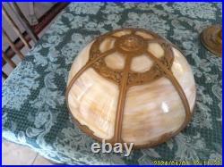 Signed Miller 6 Panel Slag Glass Lamp (as Is)