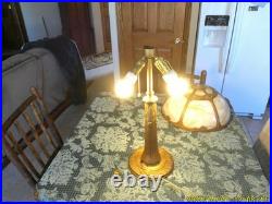 Signed Miller 6 Panel Slag Glass Lamp (as Is)