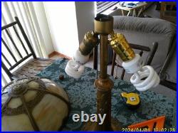 Signed Miller 6 Panel Slag Glass Lamp (as Is)