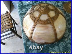 Signed Miller 6 Panel Slag Glass Lamp (as Is)
