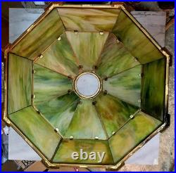 Signed Miller Antique 16 Panel Slag Glass Table Lamp