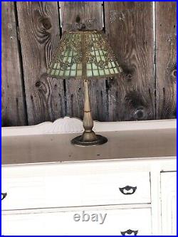 Signed Miller Company Slag Glass Lamp Embossed Table Lamp