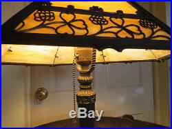 Signed Miller Lamp Co. Antique Slag Glass Ornate 6 Panel Bradley Hubbard Handel
