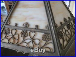 Signed Miller Lamp Co. Antique Slag Glass Ornate 6 Panel Bradley Hubbard Handel