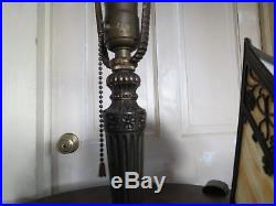 Signed Miller Lamp Co. Antique Slag Glass Ornate 6 Panel Bradley Hubbard Handel