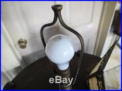 Signed Miller Lamp Co. Antique Slag Glass Ornate 6 Panel Bradley Hubbard Handel