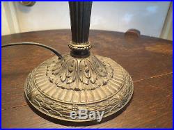 Signed Miller Lamp Co. Antique Slag Glass Ornate 6 Panel Bradley Hubbard Handel