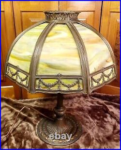 Signed Miller Slag Glass Table Lamp