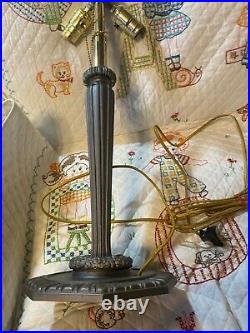 Signed Original Antique Bradley & Hubbard Slag Glass & Cast Iron 3-Bulb Lamp