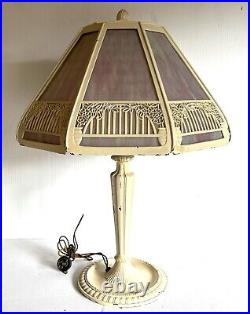 Signed Pat. 1906 BRADLEY & HUBBARD Purple Slag Glass Overlay Table Lamp