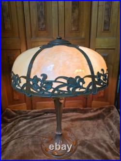 Signed Pittsburgh Antique Slag Glass Art Nouveau Table Lamp