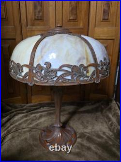 Signed Pittsburgh Antique Slag Glass Art Nouveau Table Lamp
