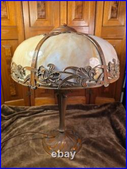 Signed Pittsburgh Antique Slag Glass Art Nouveau Table Lamp