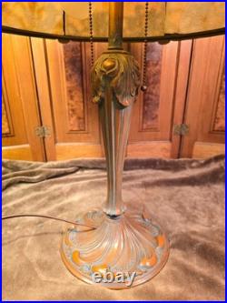 Signed Pittsburgh Antique Slag Glass Art Nouveau Table Lamp