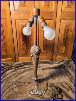Signed Pittsburgh Antique Slag Glass Art Nouveau Table Lamp