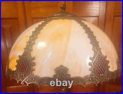 Signed Pittsburgh Antique Slag Glass Double Glass Table Lamp