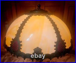 Signed Pittsburgh Antique Slag Glass Double Glass Table Lamp