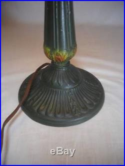 Signed Rainaud 19 1/2 Antique 6 Curved Panel Slag Glass Lamp Circa 1916-1930