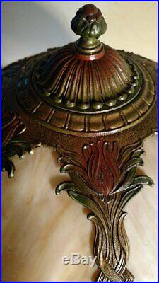 Signed Royal Arts lamp withHuge six panel slag glass shade Handel era