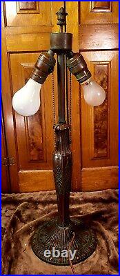 Signed Salem Brothers Slag Glass Antique Bronze Finish Panel Lamp