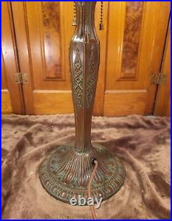 Signed Salem Brothers Slag Glass Antique Bronze Finish Panel Lamp