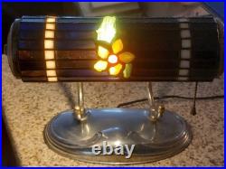 Signed Slan-Lee 1921 Slag Glass Desk Lamp Chicago Gangster Custom Handmade