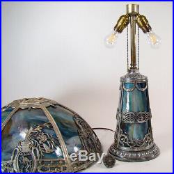 Silver Plated Art Glass Slag Table Lamp 1920's