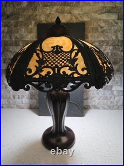 Six Panel Caramel Bent Slag Glass Lamp Shade On A Dale Tiffany Base