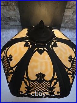 Six Panel Caramel Bent Slag Glass Lamp Shade On A Dale Tiffany Base Six Panel Caramel Bent Slag Glass Lamp Shade On A Dale Tiffany Base