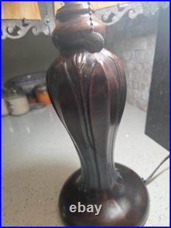 Six Panel Caramel Bent Slag Glass Lamp Shade On A Dale Tiffany Base