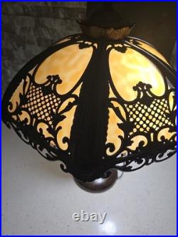 Six Panel Caramel Bent Slag Glass Lamp Shade On A Dale Tiffany Base