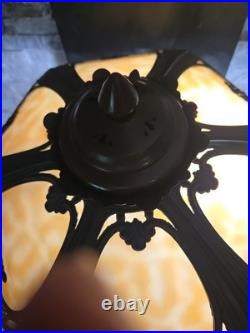 Six Panel Caramel Bent Slag Glass Lamp Shade On A Dale Tiffany Base