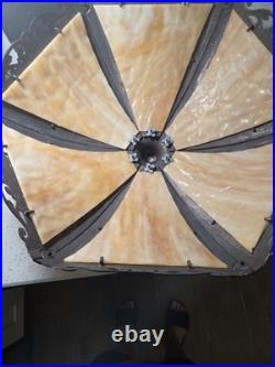 Six Panel Caramel Bent Slag Glass Lamp Shade On A Dale Tiffany Base