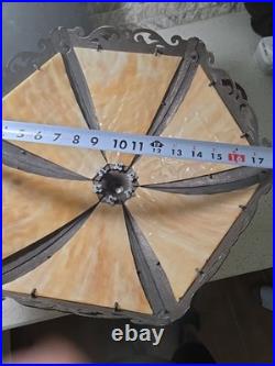 Six Panel Caramel Bent Slag Glass Lamp Shade On A Dale Tiffany Base Six Panel Caramel Bent Slag Glass Lamp Shade On A Dale Tiffany Base