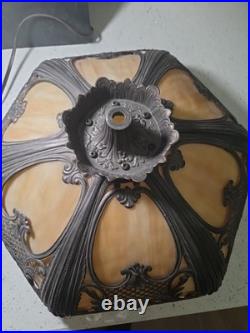 Six Panel Caramel Bent Slag Glass Lamp Shade On A Dale Tiffany Base