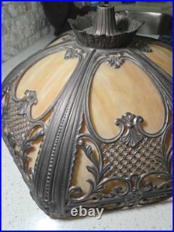 Six Panel Caramel Bent Slag Glass Lamp Shade On A Dale Tiffany Base