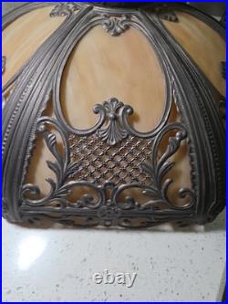 Six Panel Caramel Bent Slag Glass Lamp Shade On A Dale Tiffany Base