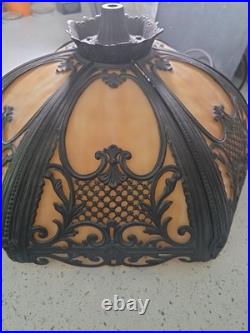 Six Panel Caramel Bent Slag Glass Lamp Shade On A Dale Tiffany Base Six Panel Caramel Bent Slag Glass Lamp Shade On A Dale Tiffany Base