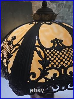 Six Panel Caramel Bent Slag Glass Lamp Shade On A Dale Tiffany Base