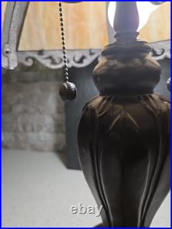 Six Panel Caramel Bent Slag Glass Lamp Shade On A Dale Tiffany Base Six Panel Caramel Bent Slag Glass Lamp Shade On A Dale Tiffany Base