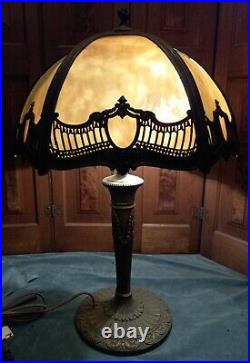 Six Panel Slag Glass Table Lamp Circa 1900-1920
