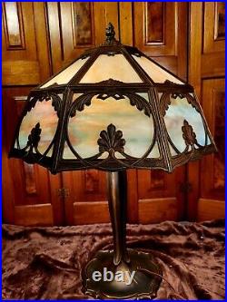 Slag Glass 16 Panel Antique Table Lamp