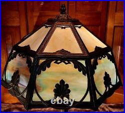 Slag Glass 16 Panel Antique Table Lamp