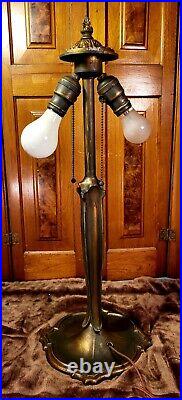 Slag Glass 16 Panel Antique Table Lamp