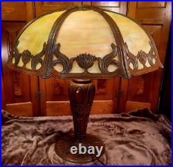 Slag Glass Antique 8 Panel Table Lamp
