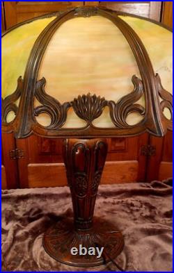 Slag Glass Antique 8 Panel Table Lamp