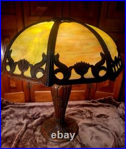 Slag Glass Antique 8 Panel Table Lamp
