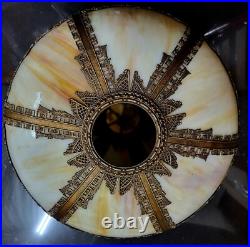 Slag Glass Antique Table Lamp With Delicate Filigree