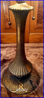 Slag Glass Antique Table Lamp With Delicate Filigree